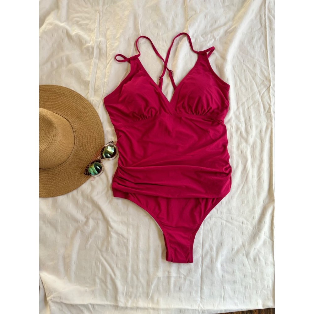 KI LAPHEE Shirred, Criss-Cross One Piece Swimsuit